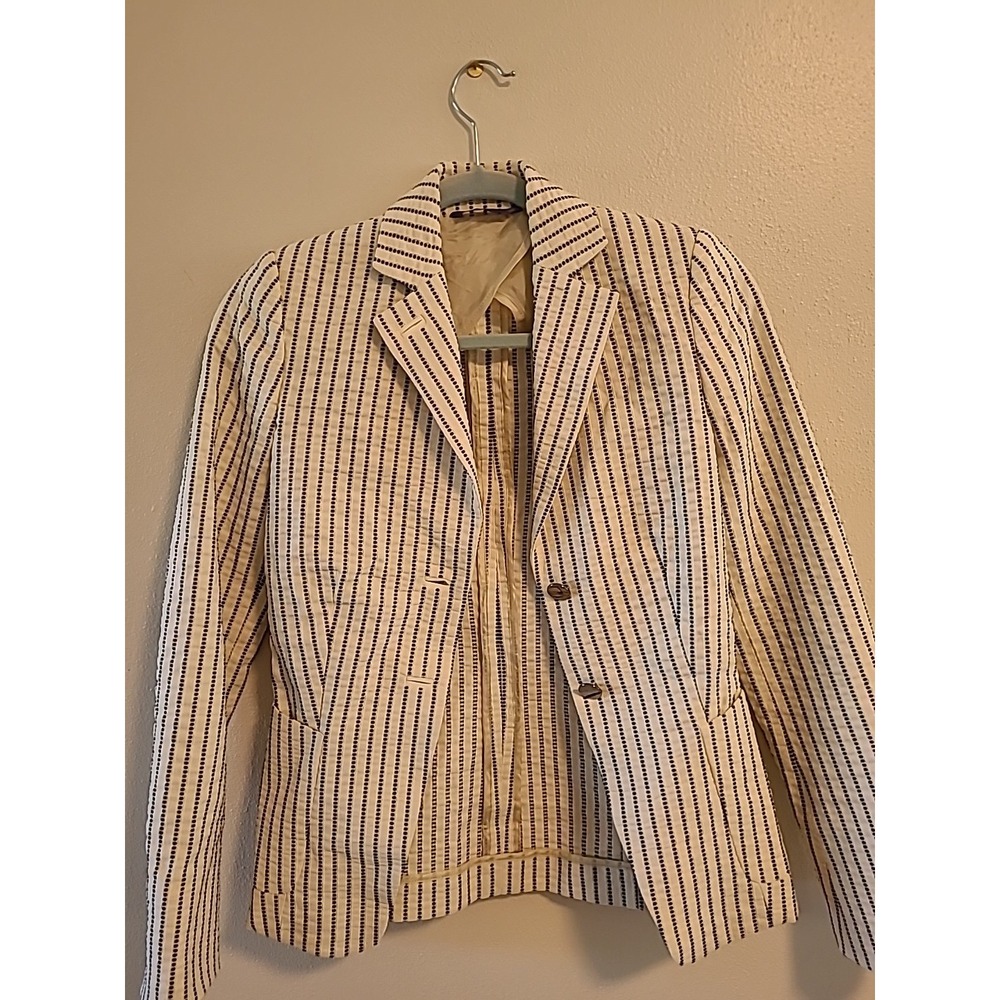 Les‎ Copains Women's Blazer Black Cream Striped 38 2 Button Fitted